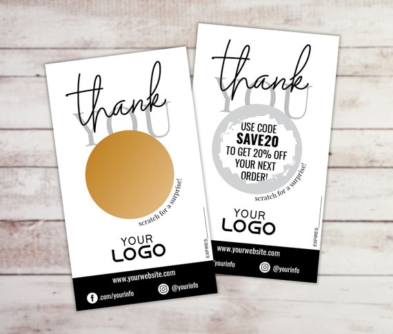 Scratch Off Cards, CUSTOM | Small Business Thank You | Script Handwritten | Boutique | Sale Coupon | Classic Black & White