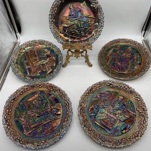 SET of (5) FENTON Carnival Glass American Craftsman Series Collectors Plates