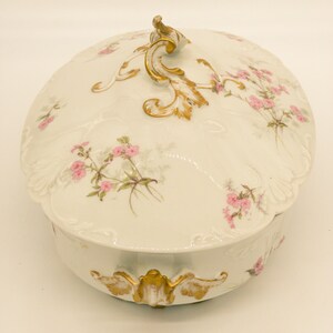 Limoges Covered Dish decorated in beautiful pink flowers and gold gilding
