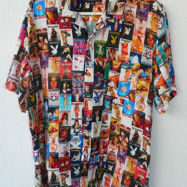 Vintage PLAYBOY Short Sleeve Camp Shirt by Pacsun Centerfold Covers Collage  Size Medium