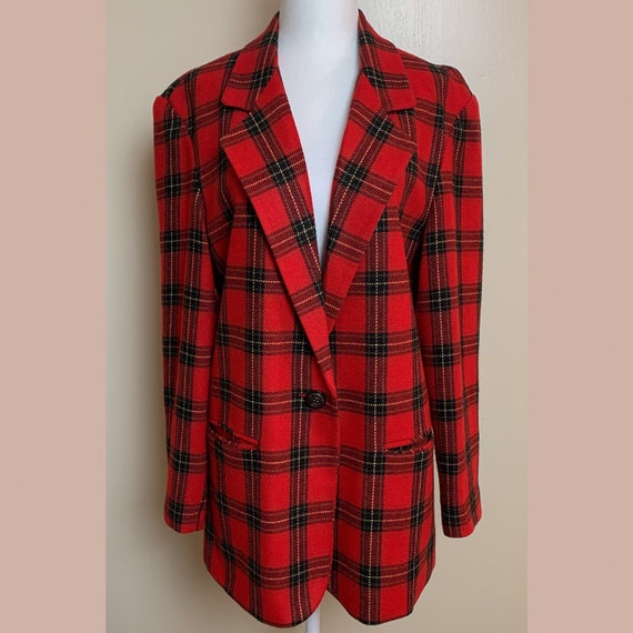 Plaid Oversized Wool Blend Blazer