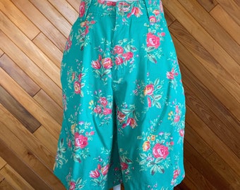 Vintage 80er Jahre Teal Blumen Shorts mit hoher Taille
