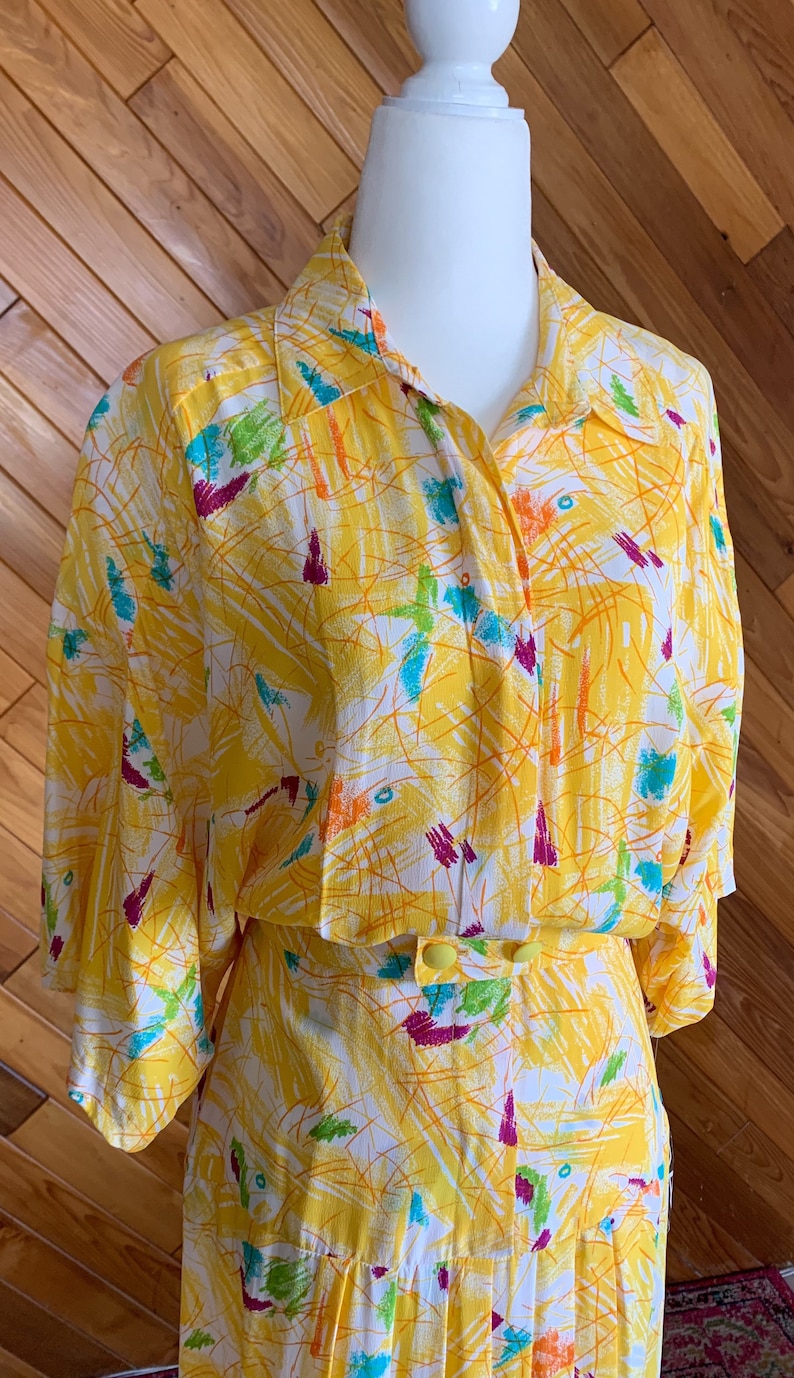 Vintage 70s/80s Deadstock Raoul Yellow Abstract Dress image 3