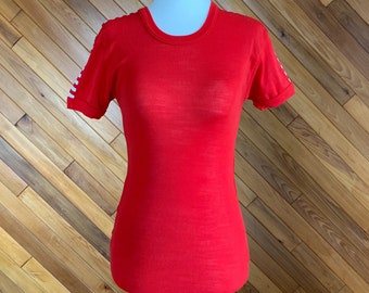 Vintage 70s Red T-Shirt with White Stripe Sleeve Detail