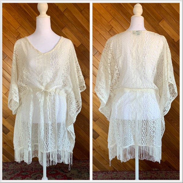 Vintage 90s Lace & Fringe Swimsuit Cover-Up