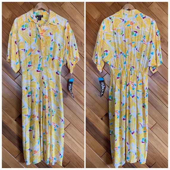 Vintage 70s/80s Deadstock Raoul Yellow Abstract D… - image 2