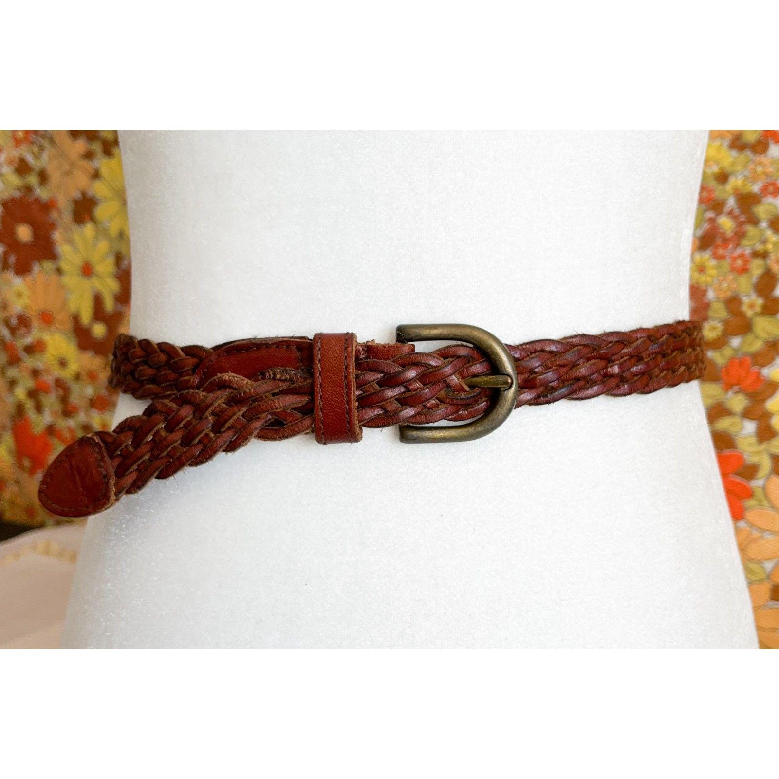 1980s Vintage Woven Belts Ribco Size 34 Lot of 2 Leather Ends Preppy Coastal 70s 80s Floral Tooled Leather Skinny Thick Brown Belt  main image 3