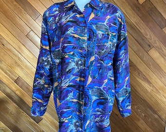 Vintage 80s/90s Purple Silk Blouse with Abstract Design