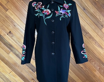 Vintage 90s Victor Costa Black Floral Embroidered Jacket
