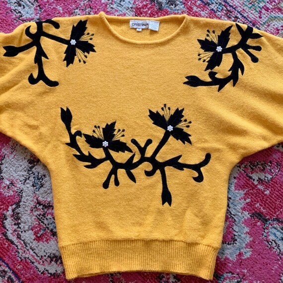 Vintage 80s Floral Beaded and Appliqué Sweater - image 2