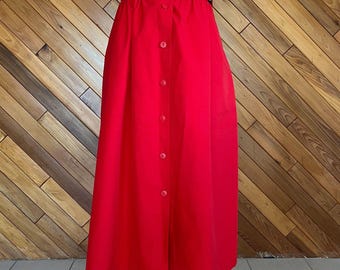 ヴィンテージ風レッドボタンフロントAラインミディスカート