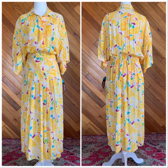 Vintage 70s/80s Deadstock Raoul Yellow Abstract D… - image 1
