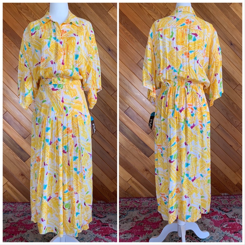 Vintage 70s/80s Deadstock Raoul Yellow Abstract Dress image 1
