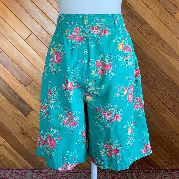 Vintage 80s High Waisted Teal Floral Shorts - image 3