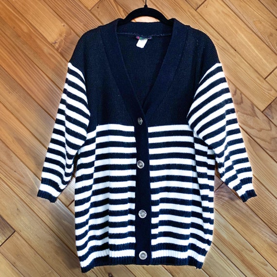 Vintage 80s B&W Striped Cardigan with Gold Buttons - image 5