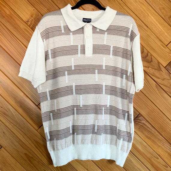 Vintage 70s/80s Woven Striped Cotton Blend Polo - image 1