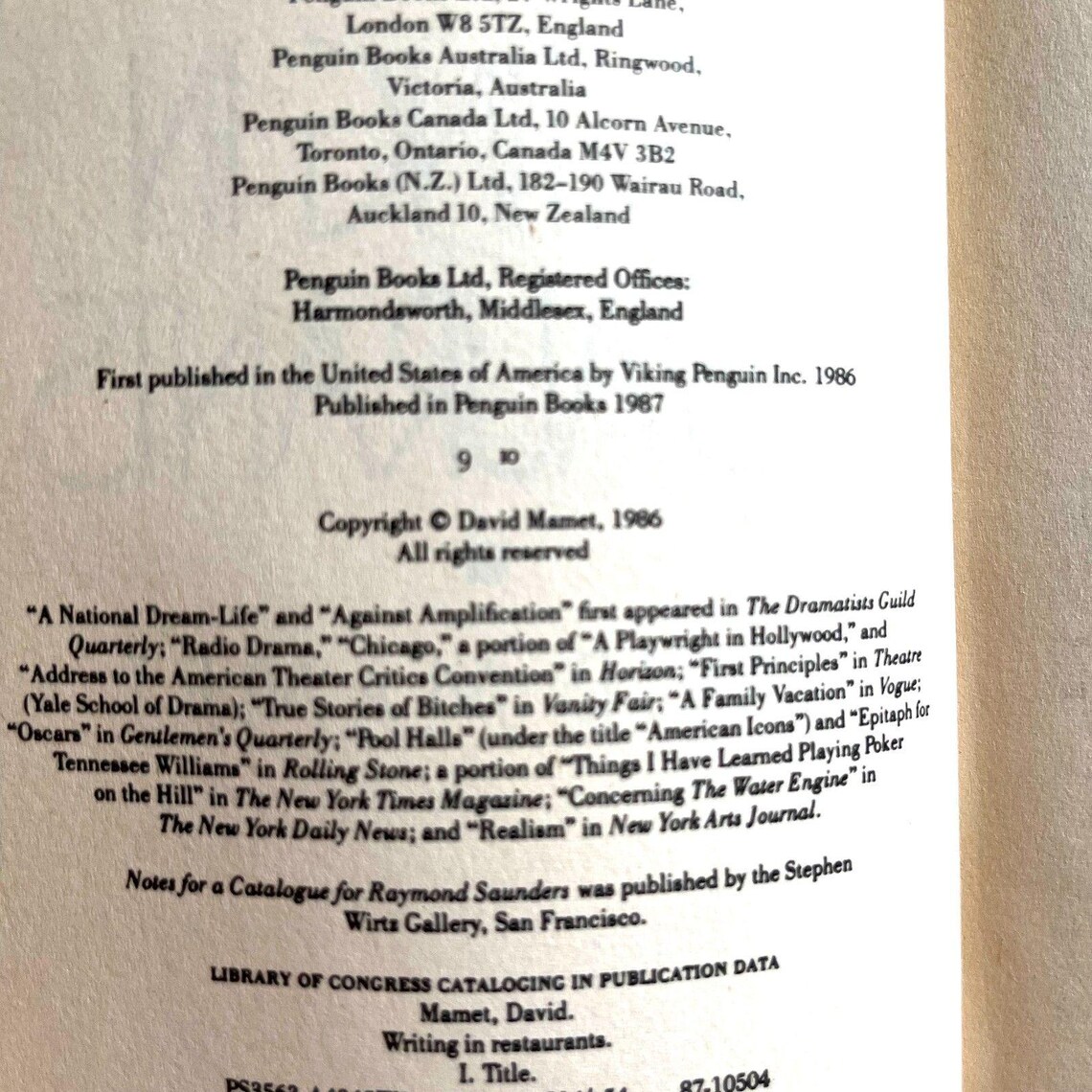 Vintage 80s Writing in Restaurants by David Mamet - Etsy