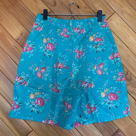 Vintage 80s High Waisted Teal Floral Shorts - image 6