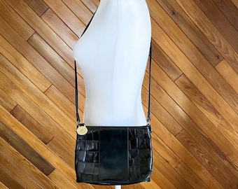 Vintage Brahmin Krokodyl Tłoczona Czarna Torba Crossbody