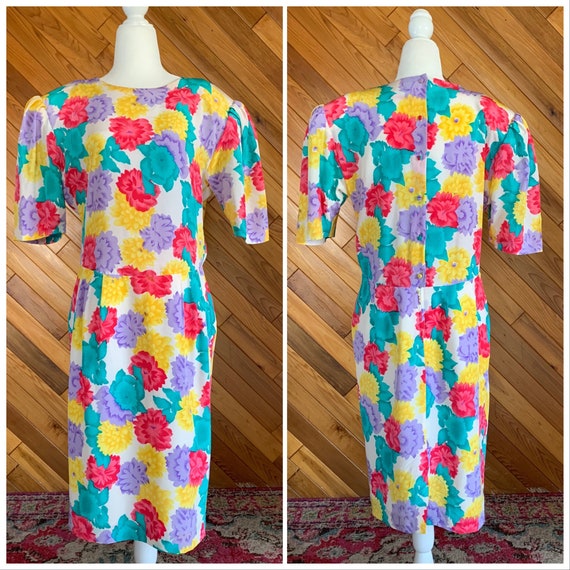 Vintage 80s Jack Mulqueen Silk Dress