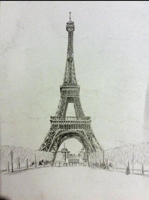 Items similar to Detailed drawing of the Eiffel Tower. A4 pencil Art ...