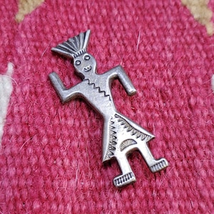 Vintage Navajo Sand Cast Yei Pin Sterling Silver