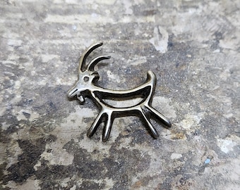 Vintage Cabouchon Sheep Brooch, 18ct Gold Plate, Enamel and