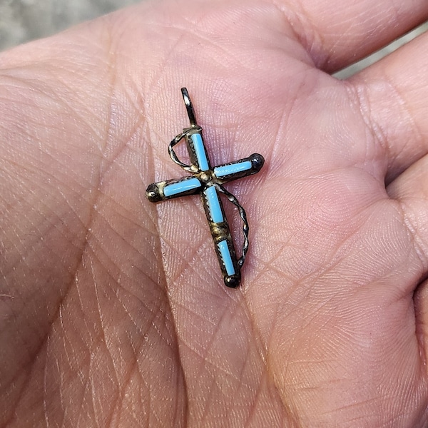 Small Zuni Turquoise Cross Pendant Vintage