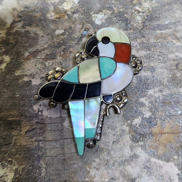 Vintage Zuni Inlaid Bird Pin or Pendant