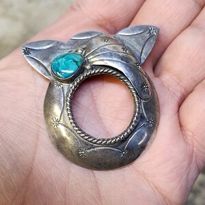 Unusual Navajo Pin Vintage Sterling Silver Turquoise