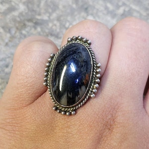 Navajo Size 9 Petrified Wood Ring Vintage Sterling Silver