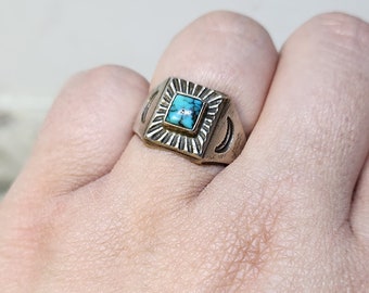 Older Navajo Size 10 Silver & Turquoise Ring