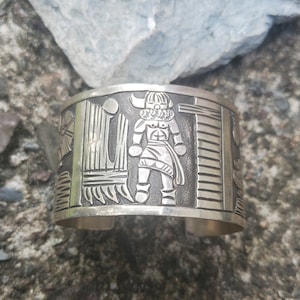 Hopi Cuff Bracelet Sayatasha Kachina Vintage Sterling Silver Overlay