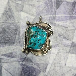 Navajo Turquoise Pendant Signed Vintage Sterling Silver