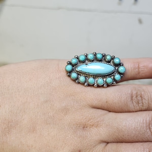 Large Navajo Turquoise Cluster Ring Size 8 Vintage Sterling Silver