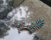 Zuni Needlepoint Roadrunner Pin Turquoise and Sterling Silver