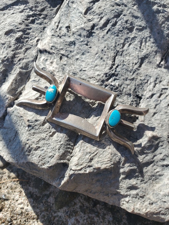 Unusual Navajo Tufa Cast Turquoise Pin Sterling Si