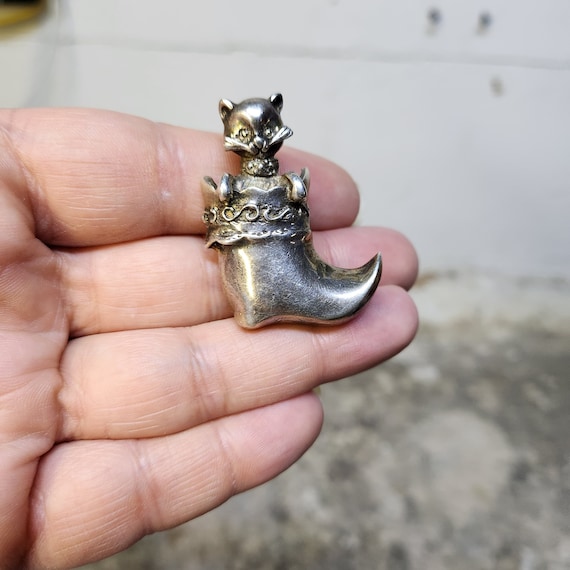 Vintage Sterling Silver Cat Pin - image 1