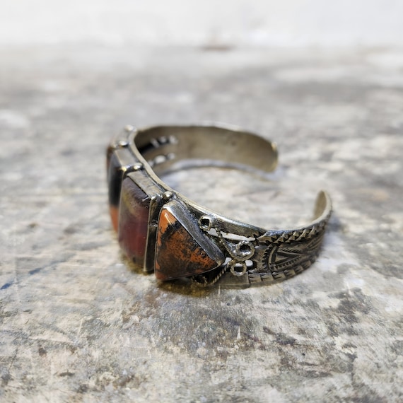 1940s Navajo Petrified Wood Cuff Bracelet Sterlin… - image 3