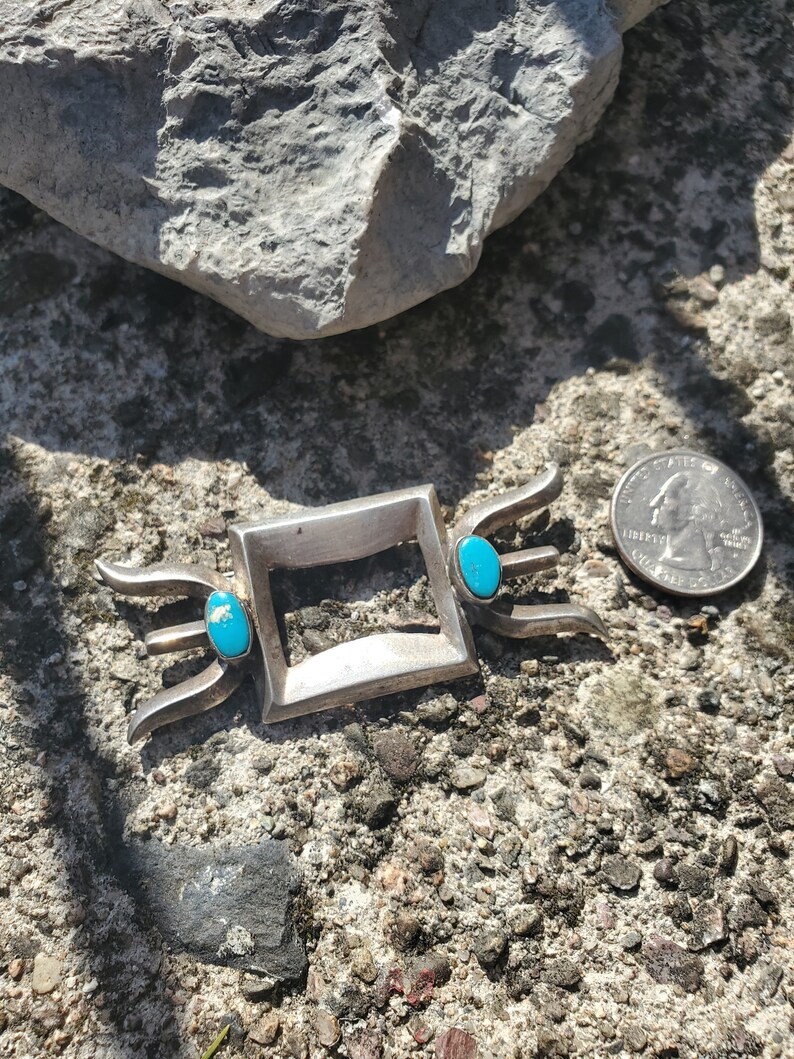 Unusual Navajo Tufa Cast Turquoise Pin Sterling Silver