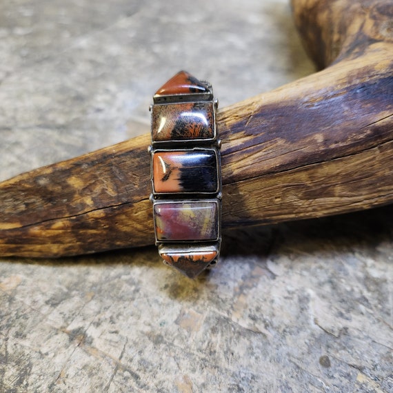 1940s Navajo Petrified Wood Cuff Bracelet Sterlin… - image 10