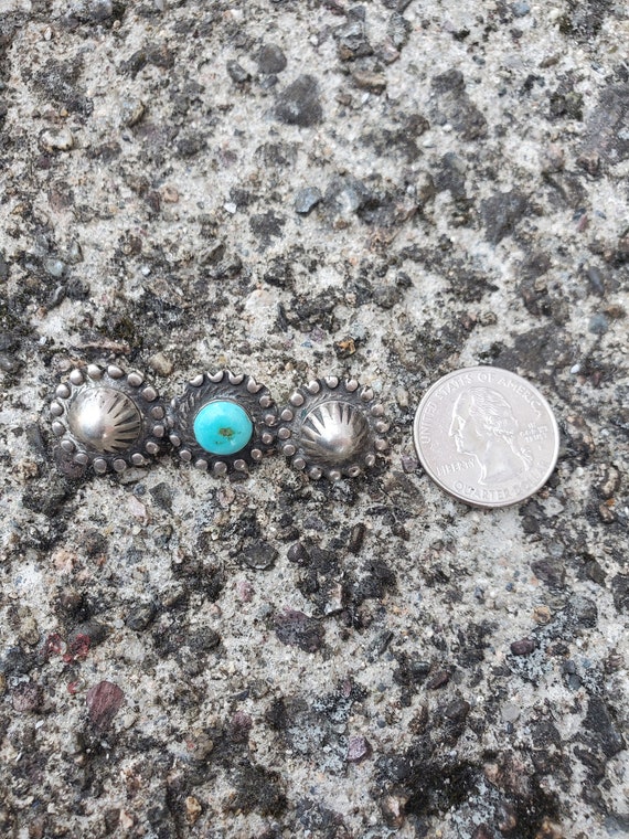 Early Navajo Coin Silver Turquoise Pin - image 5