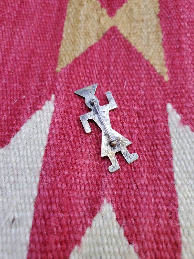 Vintage Navajo Sand Cast Yei Dancer Pin Stampwork Sterling Silver