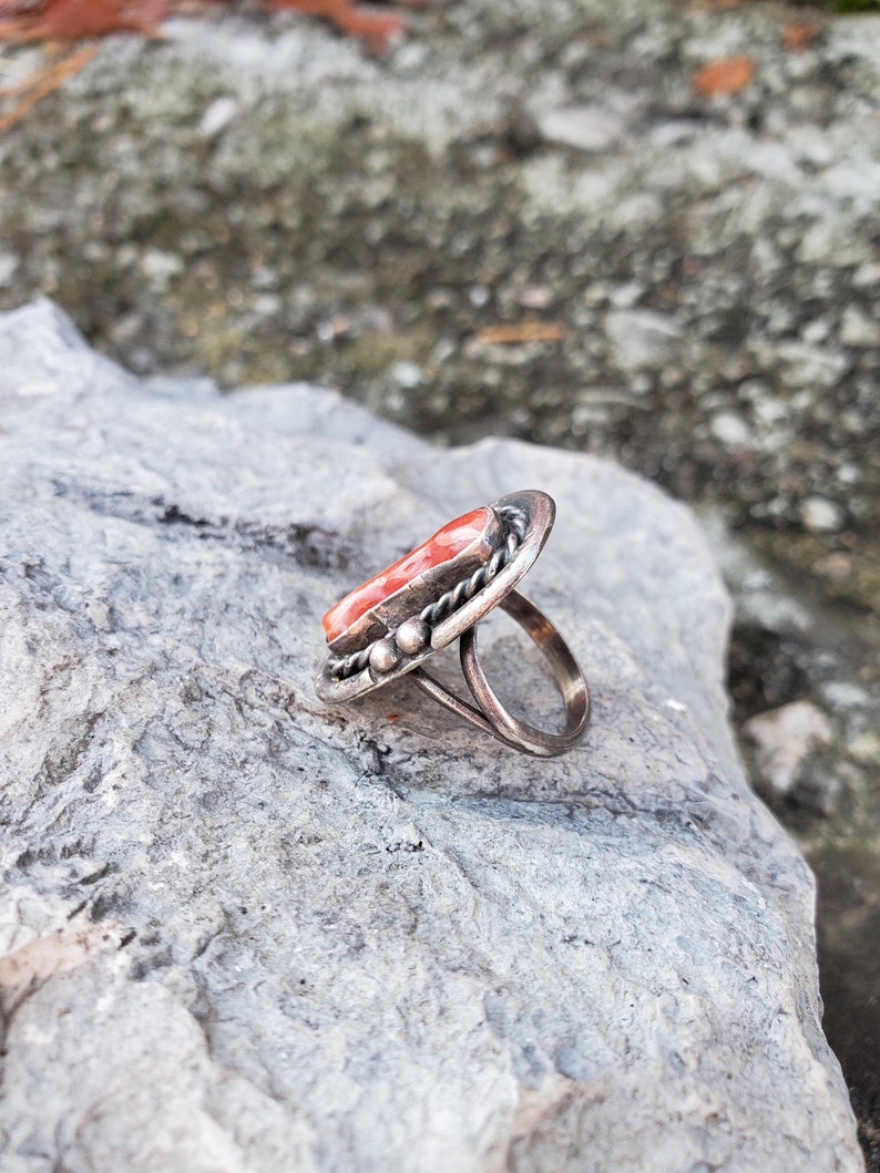 Navajo Coral Ring Sterling Silver Vintage Size 5