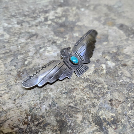 Large Vintage Navajo Thunderbird Pin Sterling Silver and  