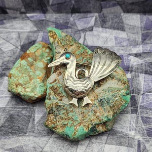Navajo Bird Pin Vintage Sterling Silver Turquoise Handmade