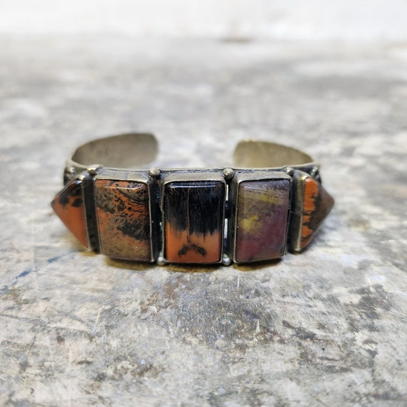1940s Navajo Petrified Wood Cuff Bracelet Sterlin… - image 1