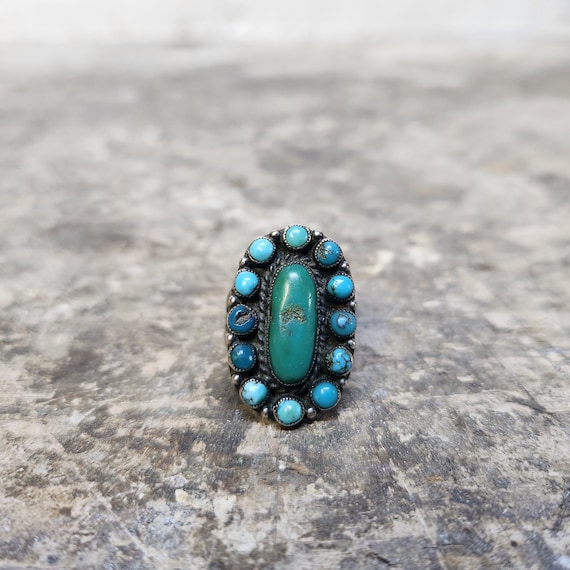 Native American Jewelry Opulent 1930's Vintage Tall Sterling Silver Cerrillos Turquoise Ring Old Native American Jewelry Opulent 1930's Vintage Tall Sterling Silver Cerrillos Turquoise Ring Old