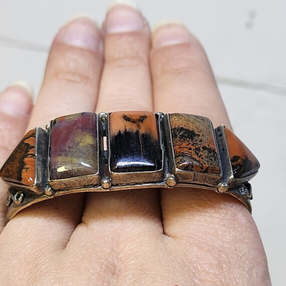 1940s Navajo Petrified Wood Cuff Bracelet Sterlin… - image 8