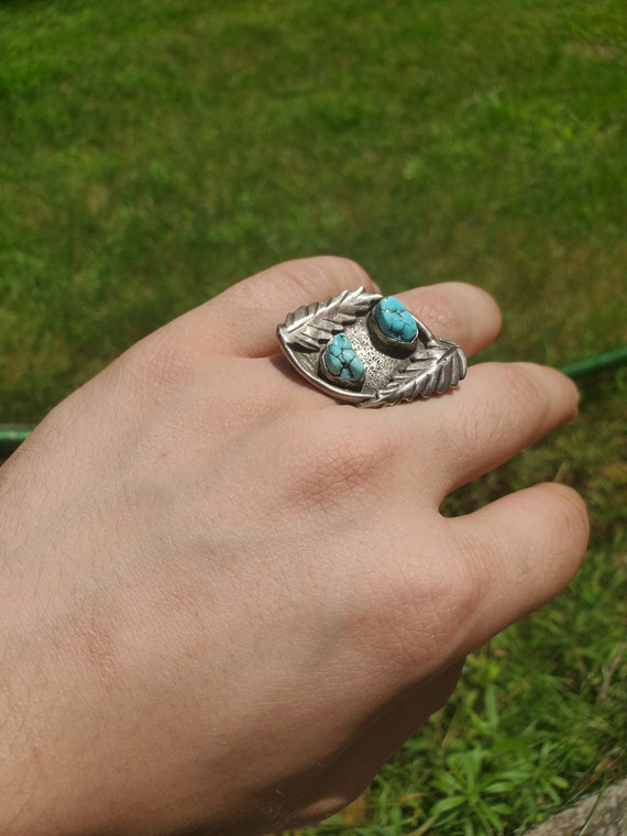 Vintage Navajo Turquoise Leaf Ring, Large, Size 6 